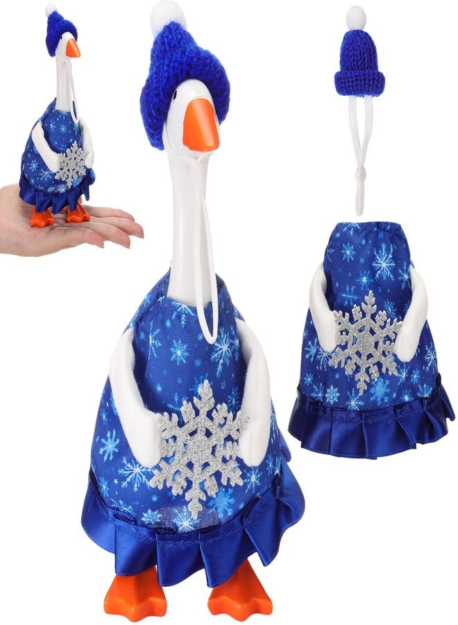 Abbylike Winter Mini Desk Goose Outfit 7 Inch Magnetic Silly Goose Statue Holiday Decor Gifts for Winter Christmas Holiday Magnetic Duck Statue Table Desk Key Holder Decor(Snowflake) - Image 1